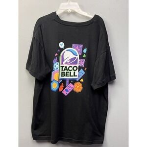 Taco Bell Mens‎ Large Black Graphic Henley Shirt Short Sleeve Sauce Packet Back